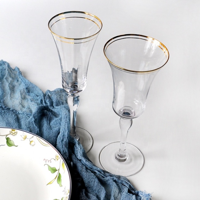 Wedding restaurant hotel glass goblet lead free crystal gold rim wine glasses Drinkware Barware