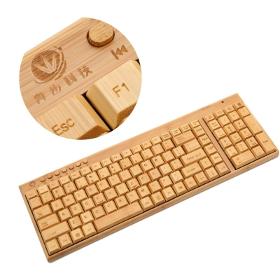 Retro Green Laser logo Wireless USB Computer Bamboo Desktop PC Keypads Keyboard for Laptop Smart tv