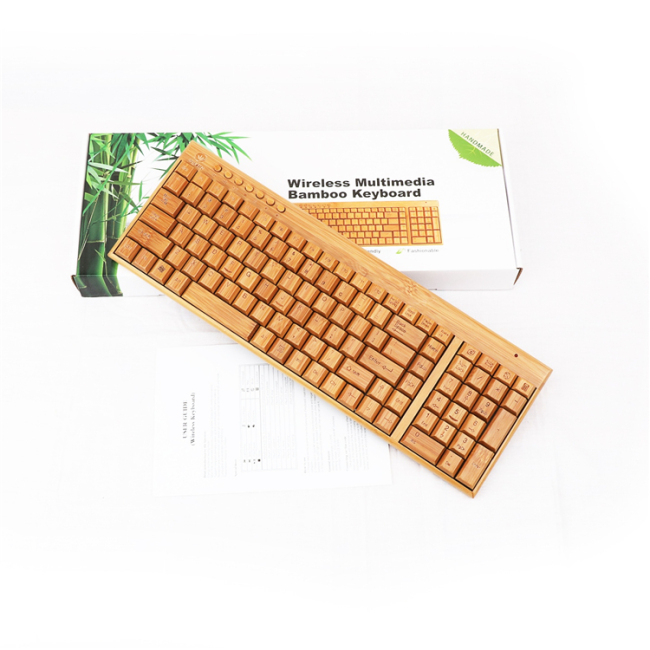 Retro Green Laser logo Wireless USB Computer Bamboo Desktop PC Keypads Keyboard for Laptop Smart tv
