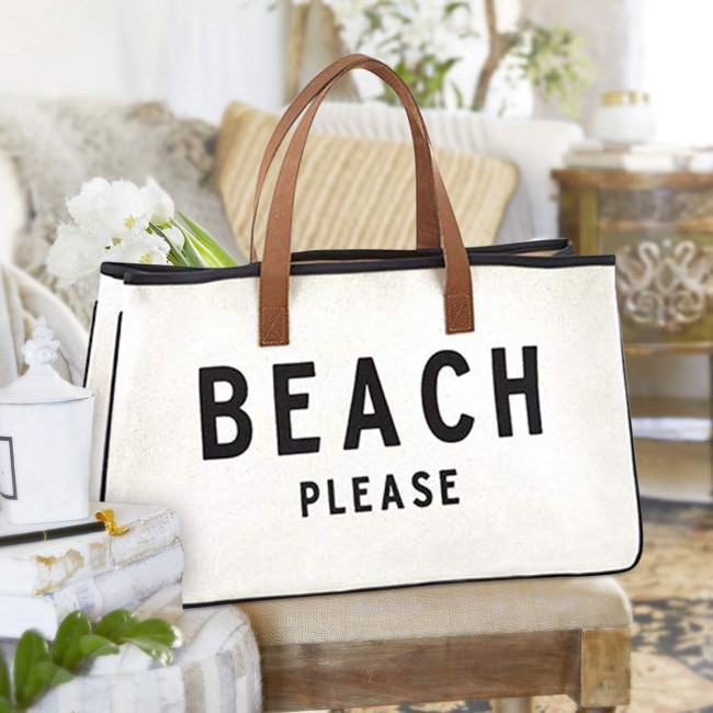 Wholesale Shopping Bag Casual Letter Logo Beach Weekender Cotton Custom Canvas Tote Bag