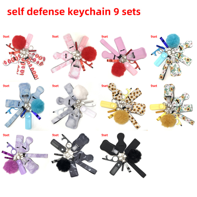 Wholesale 9pcs Outdoor Self Defense Keychain Accessories Self Defense Keychain Women Products