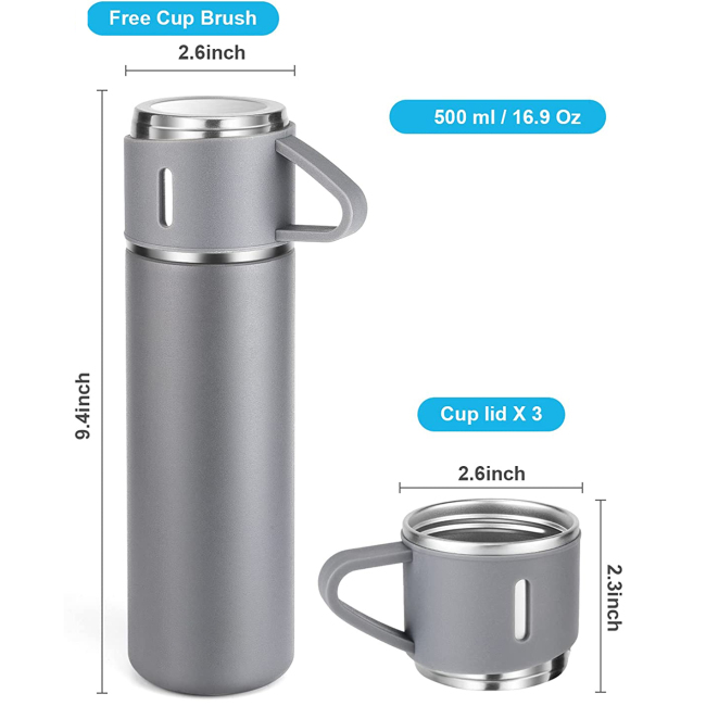 Business 500ml Gift Box Set Portable Business Cup Stainless Steel Thermos Cup One Cup Flasks Water Bottle With 3 Lids