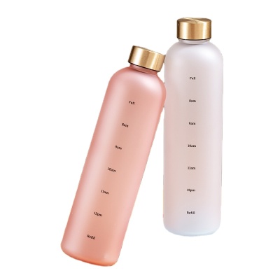Wholesale Glass Water Bottle 1000ml Silk Printing Logo Time Schedule Sport Camping Glass Bottle Water