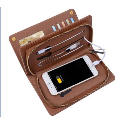 Multifunctional leather wallet with wireless charger powerbank