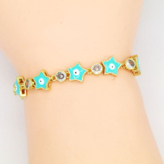 BC1406 Fashion18k Gold Plated Rainbow Enamel Multi Colored Star with Evil Eyes CZ Spiritual Tennis Link Chain bracelets
