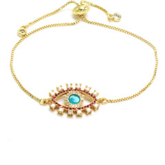 BC1320 Trendy adjustable Gold plated Brass chain CZ Micro Pave fashion heart charm eyes  wrist ladies  bracelet