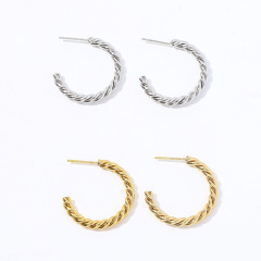 ES1092 High Quality Gold Plated Stainless Steel Twisted Rope C shape Hoops Earrings for Women