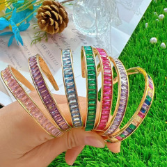 BC2063 Fashion jewelry 18K Gold Plated Multi Colored Baguette Cubic Crystal CZ Micro Pave Cuff Bangle for Women Ladies