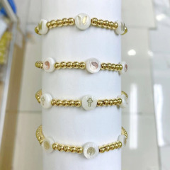 BE2021 2021 design tiny 18k gold accent ball bead shell pearl beaded shell heart crescent cross smiley disc beads bracelet