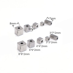 JF8299 Water Resistant Jewelry Findings, Silver Metal Stainless Steel Cube Square Spacer Beads