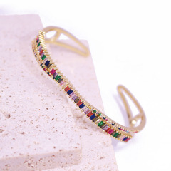 BC2070 Trendy jewelry 18K Gold Plated Multi Colored Rectangle CZ Paved Baguette Cuff Bangle for Women Ladies