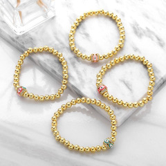 BC1402 Chic Tiny Gold Beaded White Shell Colorful Enamel Evil Eyes Tube Focal Beaded Elastic Bracelets for Ladies