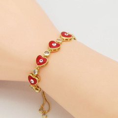 BC1390 Adjustable Dainty 18k Gold Plated Rainbow Enamel Multi Colored Evil Eyes Heart CZ Spiritual Chain Slide bracelets
