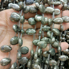 PB1106 Natural golden iron pyrite flat drop teardrop beads