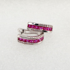 Chic cubic zirconia micro pave earrings CZ Micro Pave LatchBack Earring Wires Hooks, fuchsia diamond Leverback Huggie ear wire,