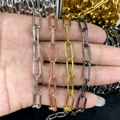 BCL1223 Hot Sale Silver Gold Plated Brass Rectangle Oval Linear Link Paper Clip Chains for Jewelry Necklace Making