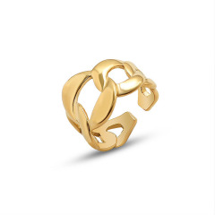 High Quality Non Tarnish 18k Gold Plated Stainless Steel Curb Cuban Chain Rings for Women 2021