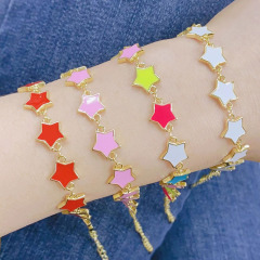 S11118 18k Gold Plated Enamel Rainbow Neon Heart Star Bracelet and Necklace Jewelry Sets