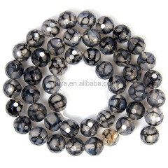 AB0019 Wholesale faceted black and white fire agate beads,black faceted dragon weins agate beads