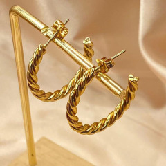 ES1092 High Quality Gold Plated Stainless Steel Twisted Rope C shape Hoops Earrings for Women