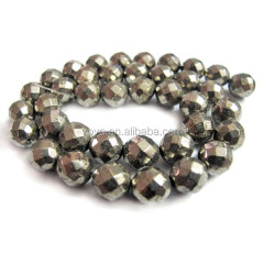 PB1081 Round natural golden faceted pyrite beads