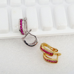 Chic cubic zirconia micro pave earrings CZ Micro Pave LatchBack Earring Wires Hooks, fuchsia diamond Leverback Huggie ear wire,