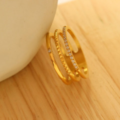 RS1050 High Quality Waterproof  Dainty 18k Gold Plated Stainless Steel CZ Zircon Paved Triple Band Rings for Women 2022