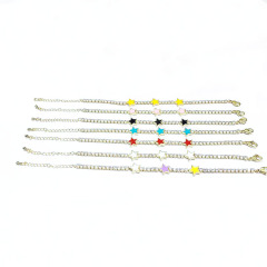 BC1288 New style rainbow zircon cz micro pave enamel star cubic zirconia tennis chain adjustable bracelets