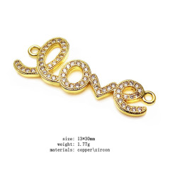 CZ6542 Fashion plated cz micro pave peace sign bracelet charm connectors,cubic zirconia pave on copper