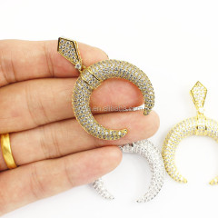 CZ6859 New design CZ micro pave zirconia double horn moon crescent pendant for jewelry making
