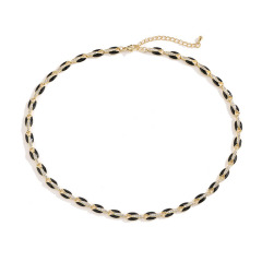 S11122  Dainty 18k Gold Plated Enamel Rainbow Neon CZ Paved Link Chain Bracelet and Necklace Jewelry Sets