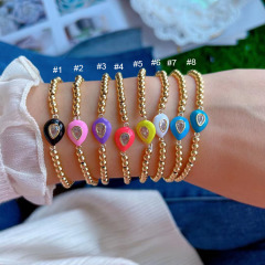 BC1422  Delicate Small 18K Gold Plated Beads with Enamel Multi Colored CZ Teardrop Bead Elastic Bracelets for Women 2021