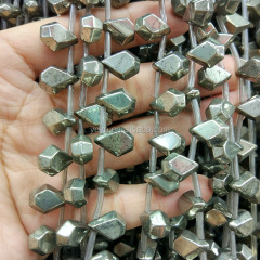 PB1087 Wholesale top drilled faceted natural gold pyrite diamond teardrop beads,diamond teardrop shape pyrite beads
