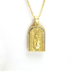 Fashion 18k Gold Plated CZ Pave Virgen de Guadalupe Our Lady of Guadalupe Saint Benedict Catholic Necklace
