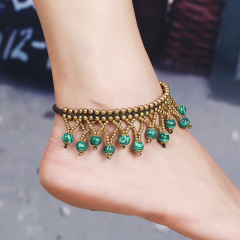 AS1003 High Quality Non Tarnish Brass Beaded Turquoise Stone Ball Charm Ankle Bracelet Anklets for Ladies Women