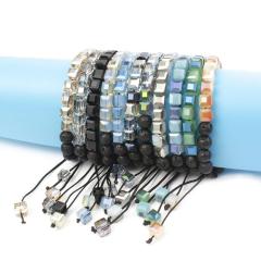 BG1089 2020 Chic Handmade Crystal Square Box Beads with Black Lava Essential Oil Friendship Bracelet