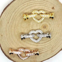 CZ6495 Wholesale gold plated cz micro pave heart clasps for pearl necklace making