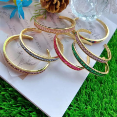 BC2063 Fashion jewelry 18K Gold Plated Multi Colored Baguette Cubic Crystal CZ Micro Pave Cuff Bangle for Women Ladies