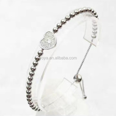 BC1138 silver diamond heart women bracelet charm cz heart adjustable bracelet