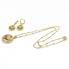 S11107 trendy 18k gold plated brass CZ diamond mirco pave heart bracelet necklace jewelry set