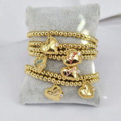 BC1380 Fashion dainty chic 4mm tiny 18k gold ball beaded elastic bracelet with love mama heart charm for Ladies