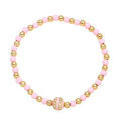 BM1088 4MM Colorful Rainbow Tiny Gold Enamel Colour Round Beads and CZ Paved Enamel Focal Bead Elastic Bracelet for Ladies Women