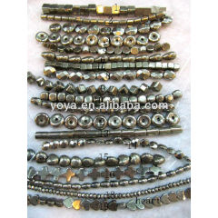 PB1117 bulk pyrite beads,high quality iron gold rice square coin oval cross drop column donut pyrite beads