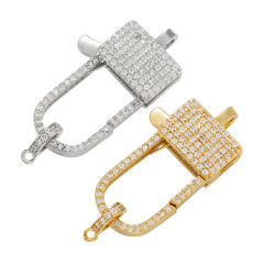 CZ7048 18K Gold Plated CZ micro pave jewelry lobster Claw clasps,diamond inlay lock shape clasps for Necklace jewelry making