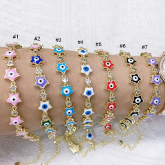 BC1395 Adjustable Dainty 18k Gold Plated Rainbow Enamel Multi Colored Evil Eyes CZ Spiritual Chain bracelets
