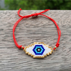 BG1027 Chic Loom Miyuki Seed Beads Bracelet Good Luck Evil Turkish Eye Adjustable Amulet Charm Red Cord Bracelet