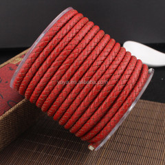 ST1045 High Quality Round red braided leather cord, 15 meters/spool genuine leather cord