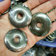 JF2259 Fashion Pyrite Round Donut Pendants,Focal Beads Circular Stone Pendant