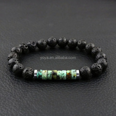 BN1077 Natural gemstone beads rondel Africa turquoise lava elastic women bracelet,fashion stone bead bracelet for ladies