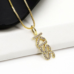 Fashion 18k Gold Plated CZ Paved Vertical Words Love Lucky Dream Boss Kiss Mama Charm Pendant Necklace for Women Ladies